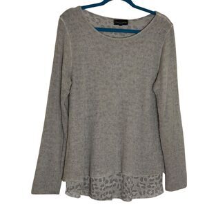 Flora Ashley Sweater TwoFer Layered Blouse Top Shirt Animal Gray M bv